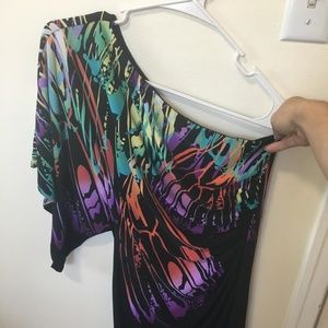 Cocktail Butterfly Print Multi Color One-shoulder